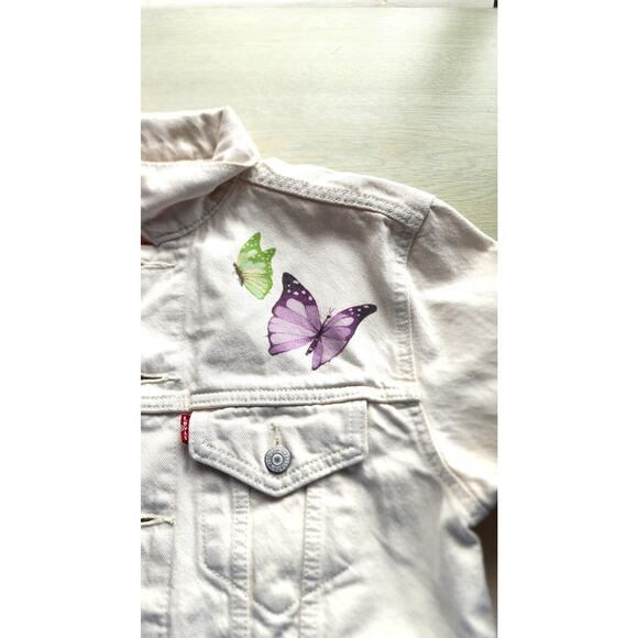 JACKET-JEAN-LEVI STRAUSS & CO.-Light Cream-Butterflies-Small Size-Classic-X-SML - Picture 8 of 16